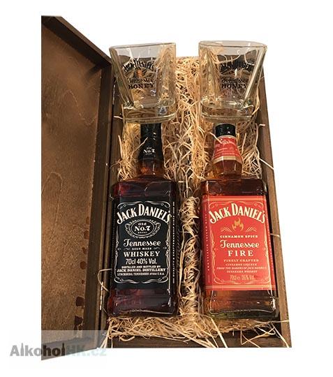 Jack Daniels + Jack Daniels Fire + 2x sklenička a dárek 0,7 l